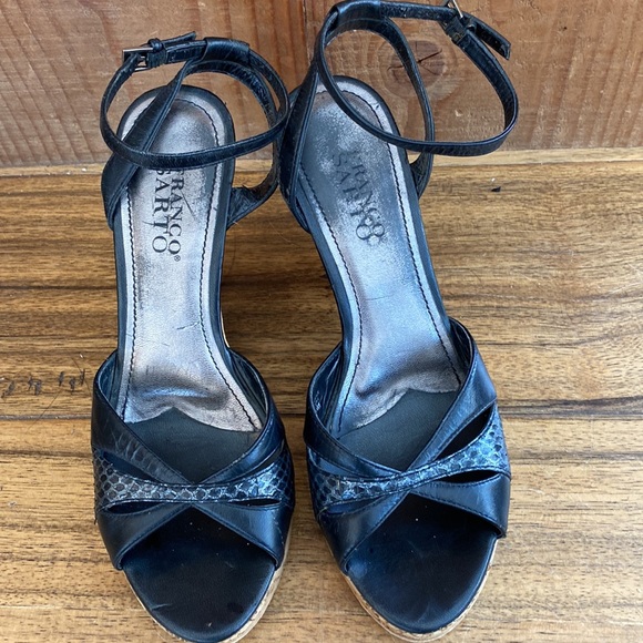 Black Franco Sarto’s in size 7.5 leather upper with cork wedge heels. - Picture 2 of 8